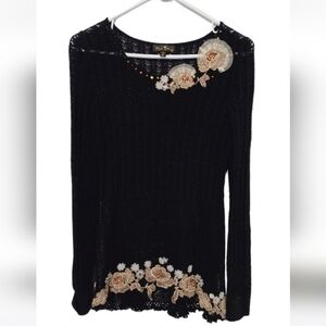 Pink Mary Crochet Knit Embroidered Black Small Tan Bead Cream Floral Fairy goth